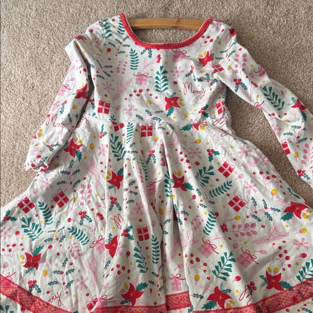 Wildflowers Kids Dress with Red and Green Pattern